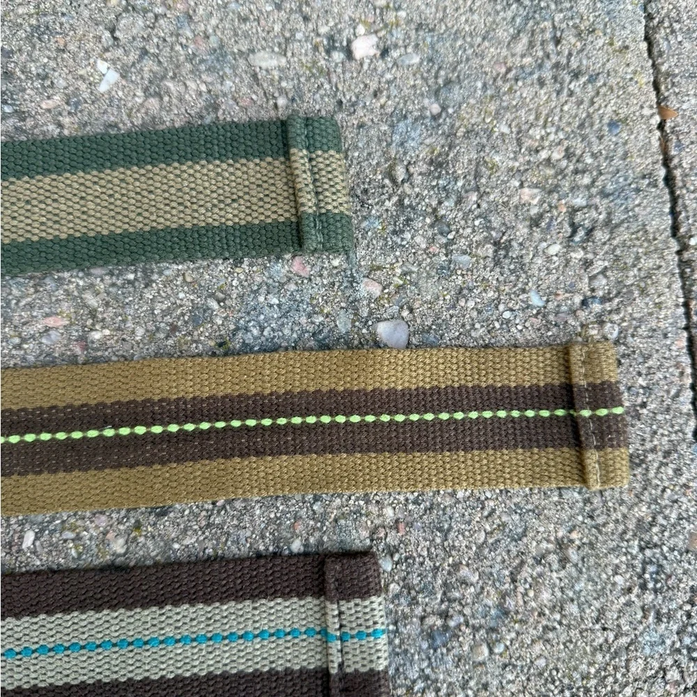 Boys Canvas Striped Brown Green Tan 3 Belt Set